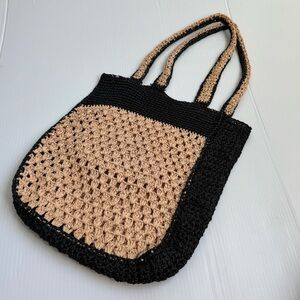 Zara Black and Tan Crochet Tote Bag